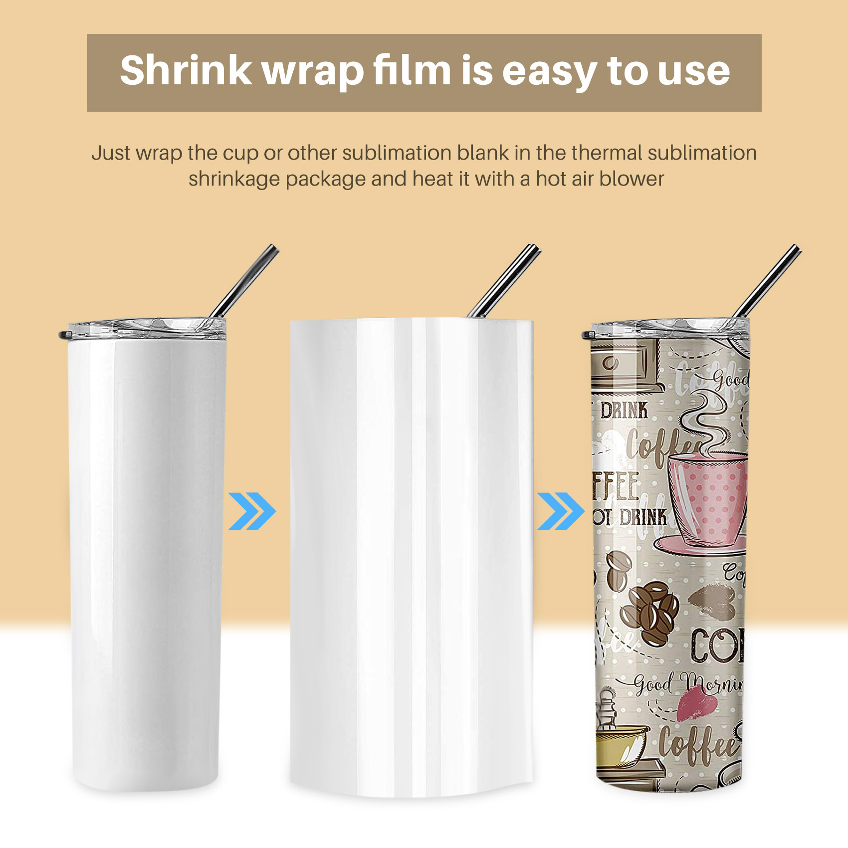Sublimation Mug White - Manicotti termoretraibili per sublimazione, modello A19F-8X12,
